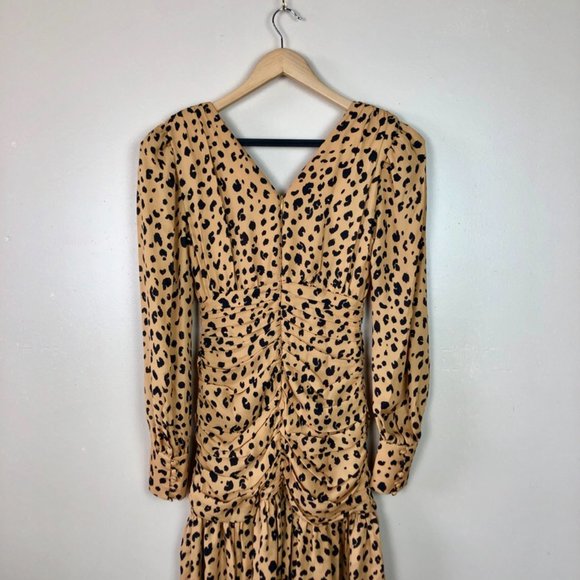 Puff sleeve leopard printed silk ruffle mini dress - size 0 - Modern 80s style - Picture 8 of 16